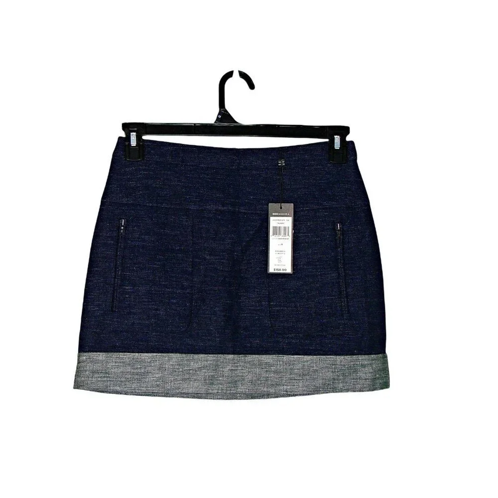 BCBG Maxazria Womens Denim Alden Blocked Hem Straight Skirt Blue Gray Wash Sz 4 - Picture 1 of 12